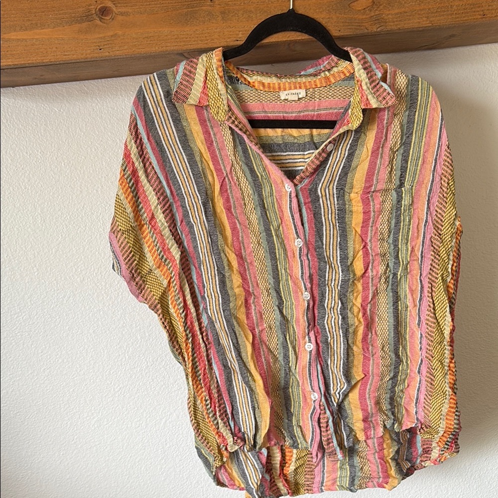 En Creme Multicolor Striped Short Sleeve Top